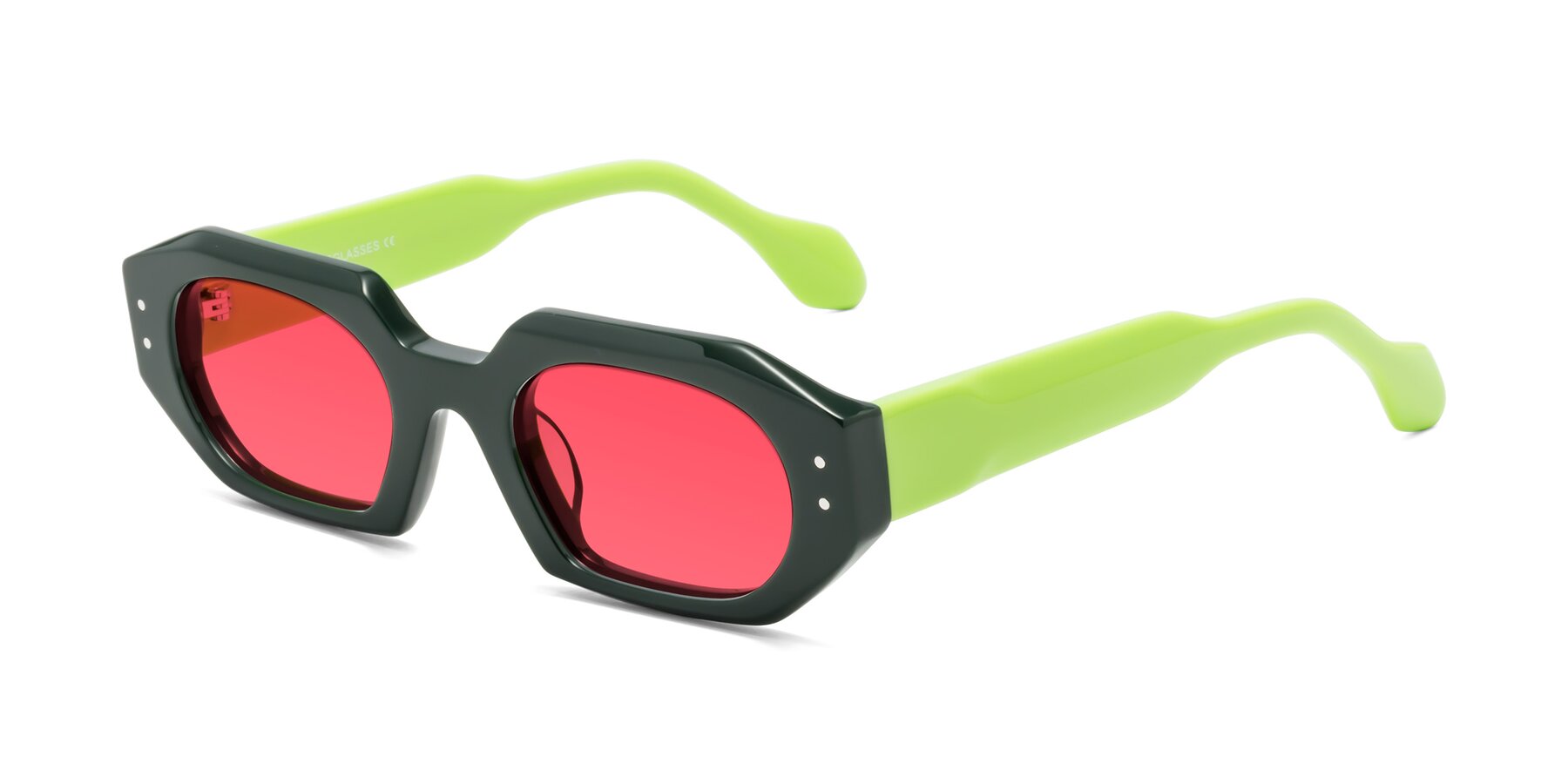 Angle of Molly in Forest-Lime with Red Tinted Lenses