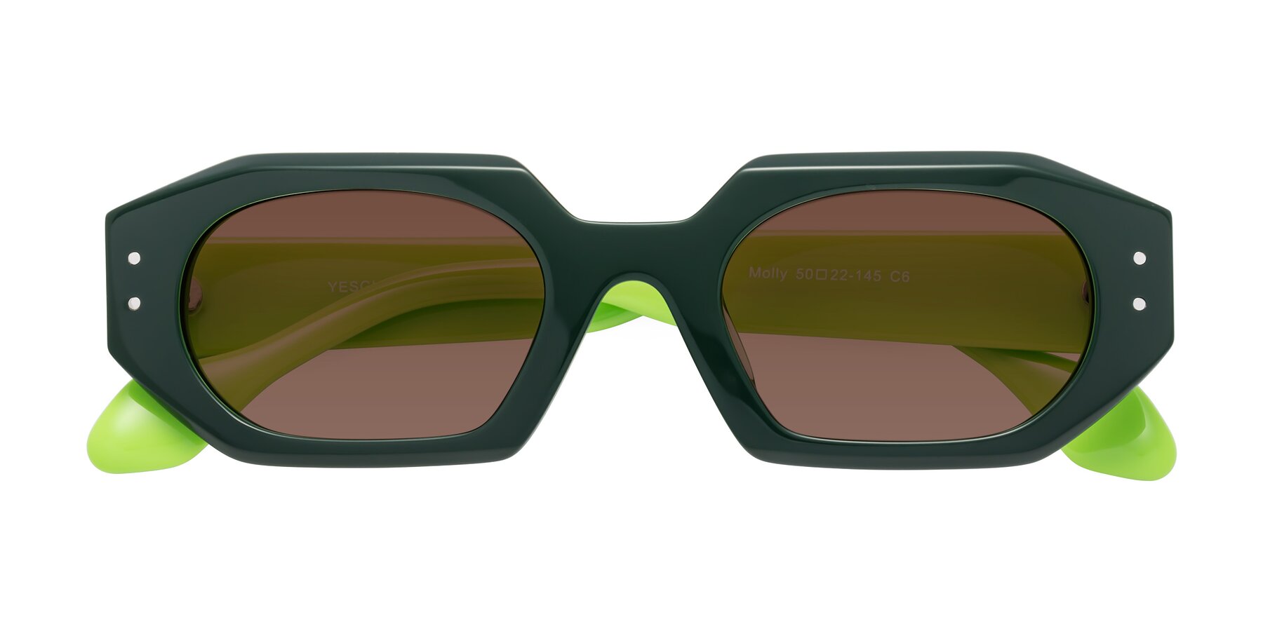 Folded Front of Molly in Forest-Lime with Brown Tinted Lenses