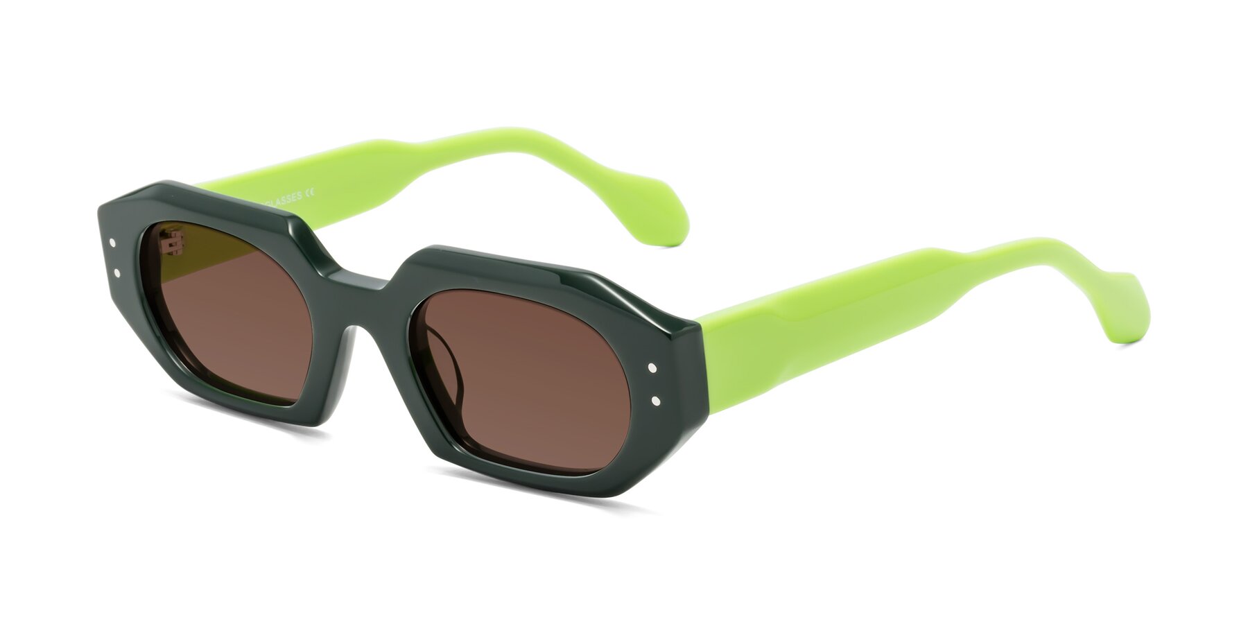 Angle of Molly in Forest-Lime with Brown Tinted Lenses