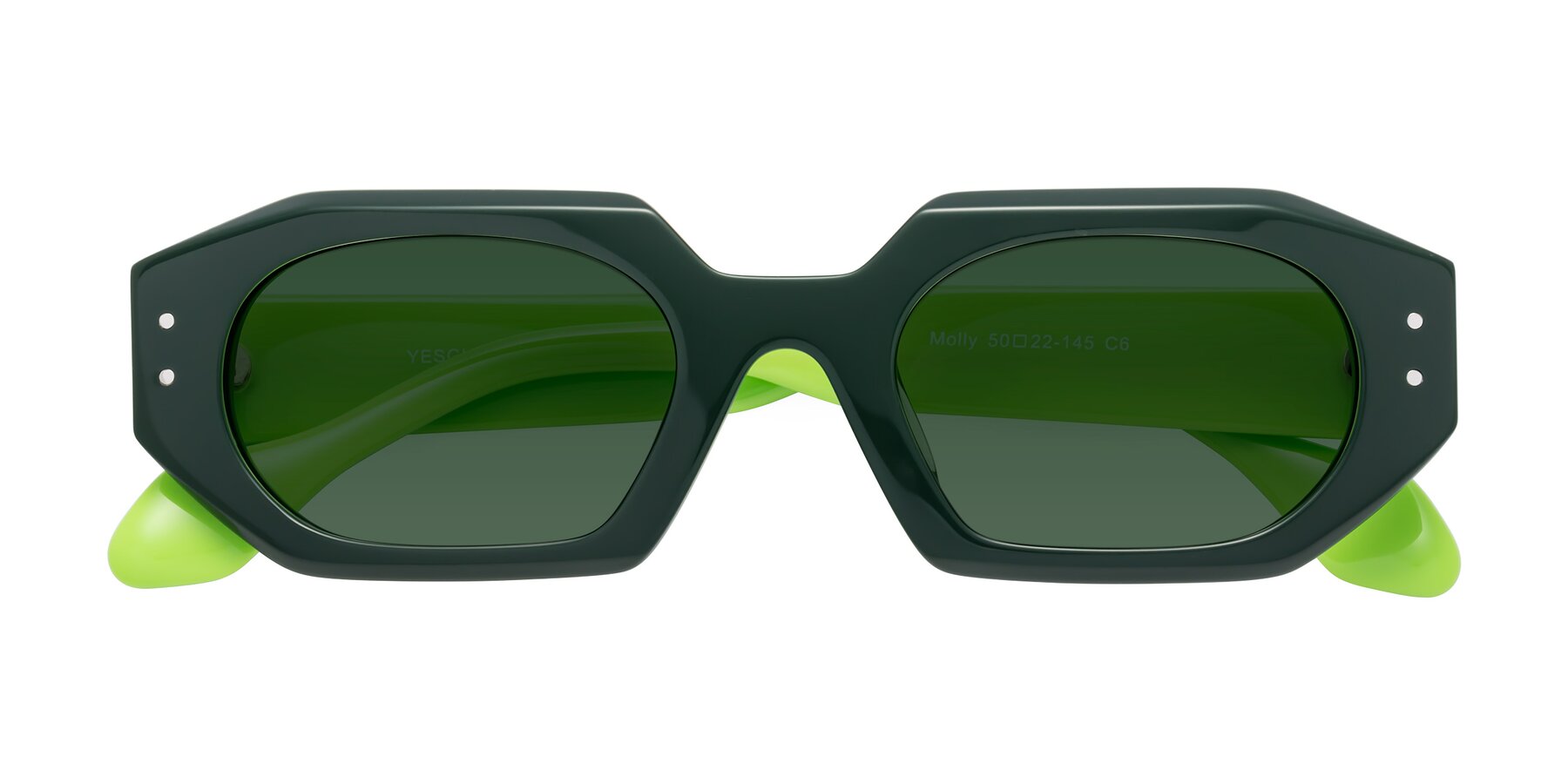 Folded Front of Molly in Forest-Lime with Green Tinted Lenses