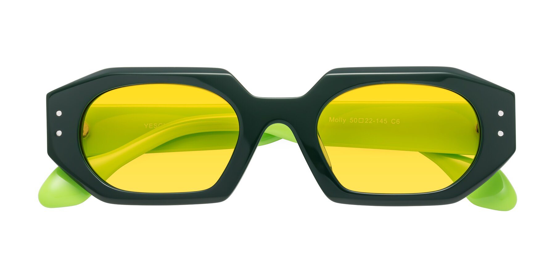 Folded Front of Molly in Forest-Lime with Yellow Tinted Lenses