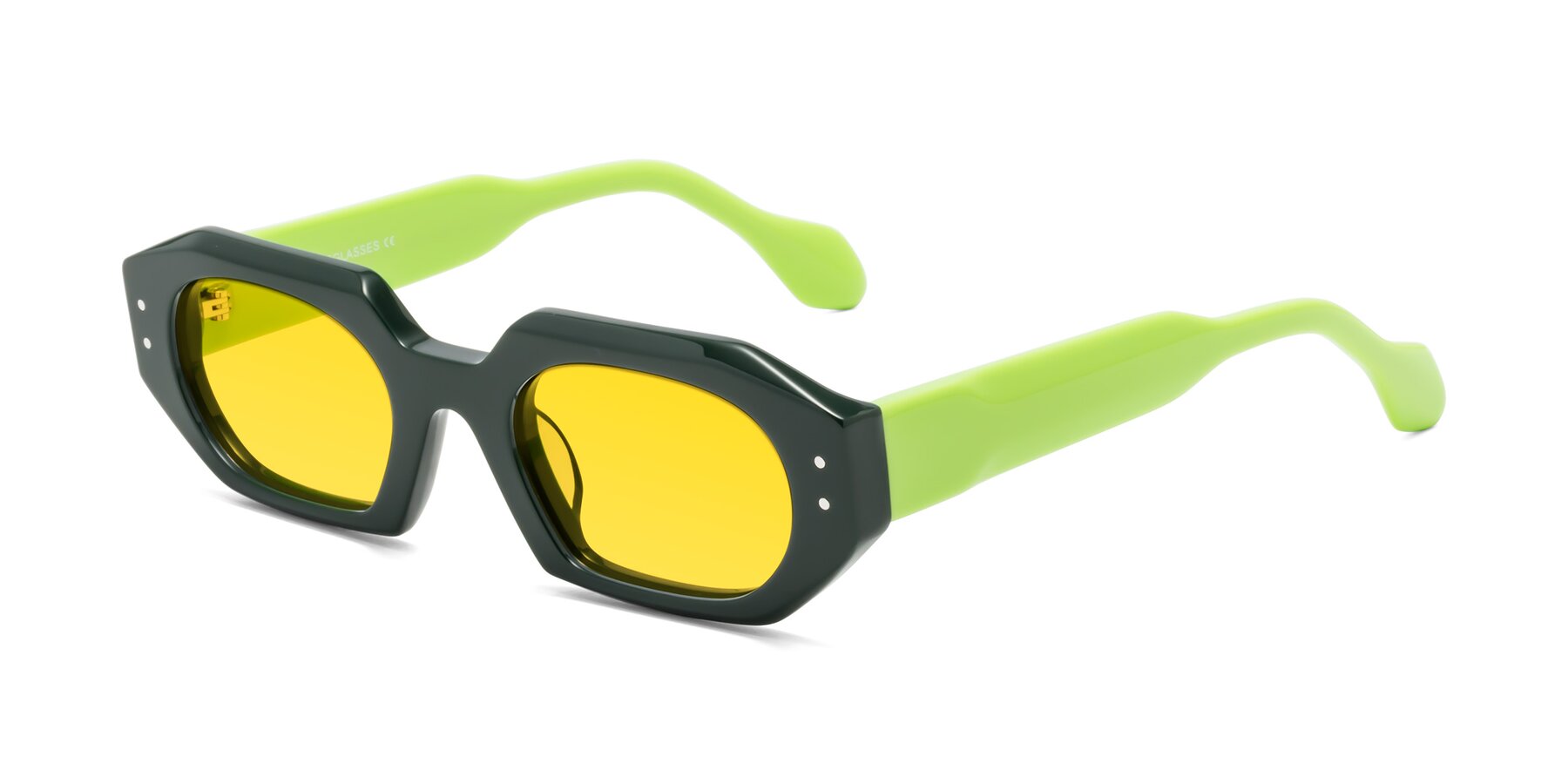 Angle of Molly in Forest-Lime with Yellow Tinted Lenses
