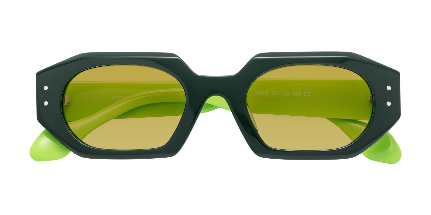 Folded Front of Molly in Forest-Lime with Champagne Tinted Lenses