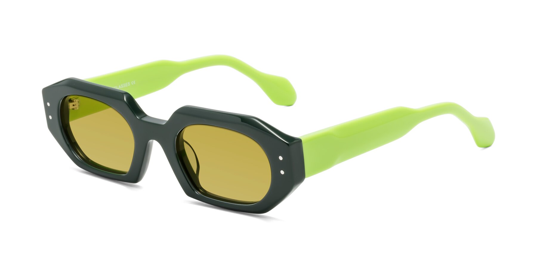 Angle of Molly in Forest-Lime with Champagne Tinted Lenses