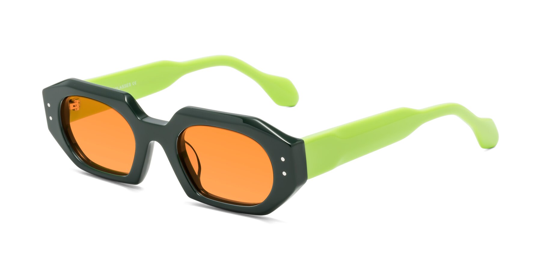 Angle of Molly in Forest-Lime with Orange Tinted Lenses