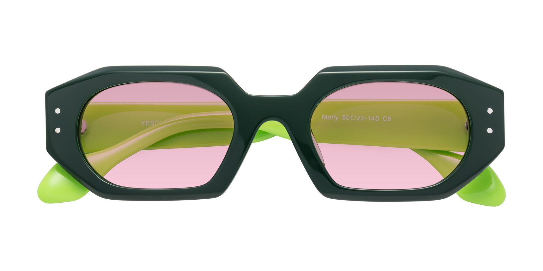 Folded Front of Molly in Forest-Lime with Light Wine Tinted Lenses