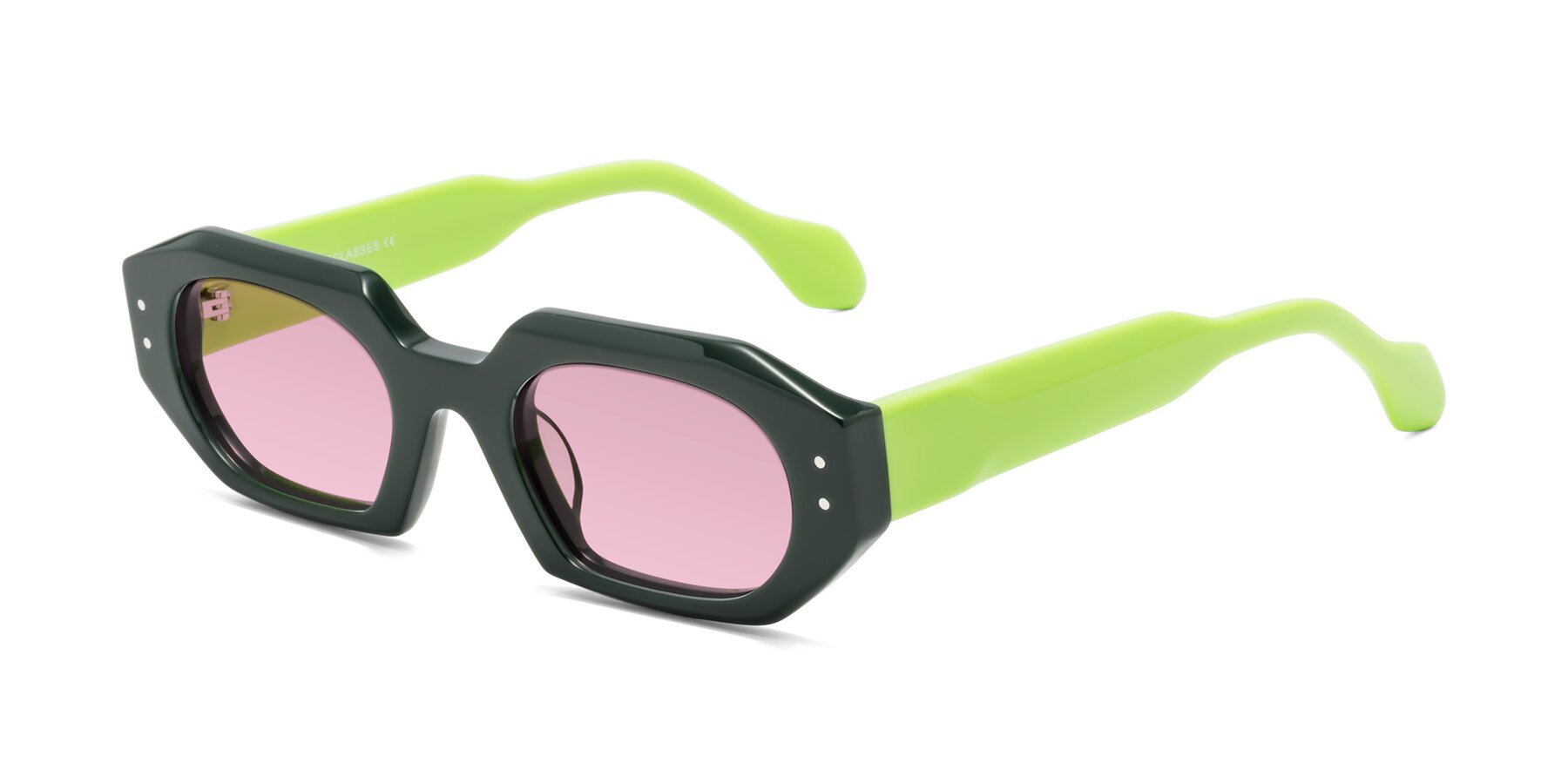 Angle of Molly in Forest-Lime with Light Wine Tinted Lenses