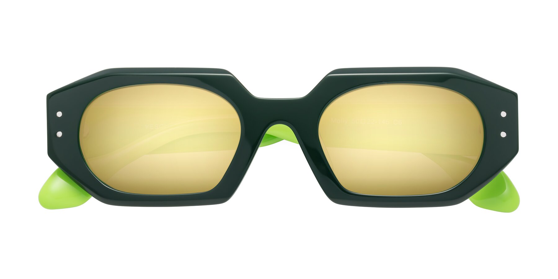 Folded Front of Molly in Forest-Lime with Gold Mirrored Lenses