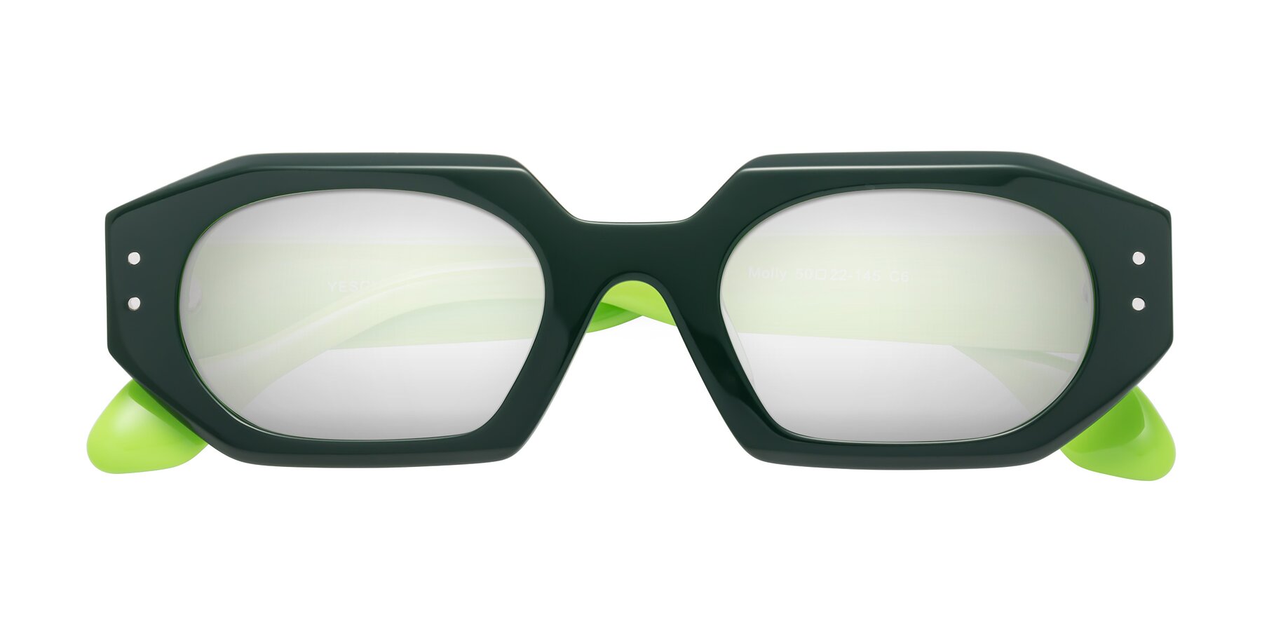 Folded Front of Molly in Forest-Lime with Silver Mirrored Lenses