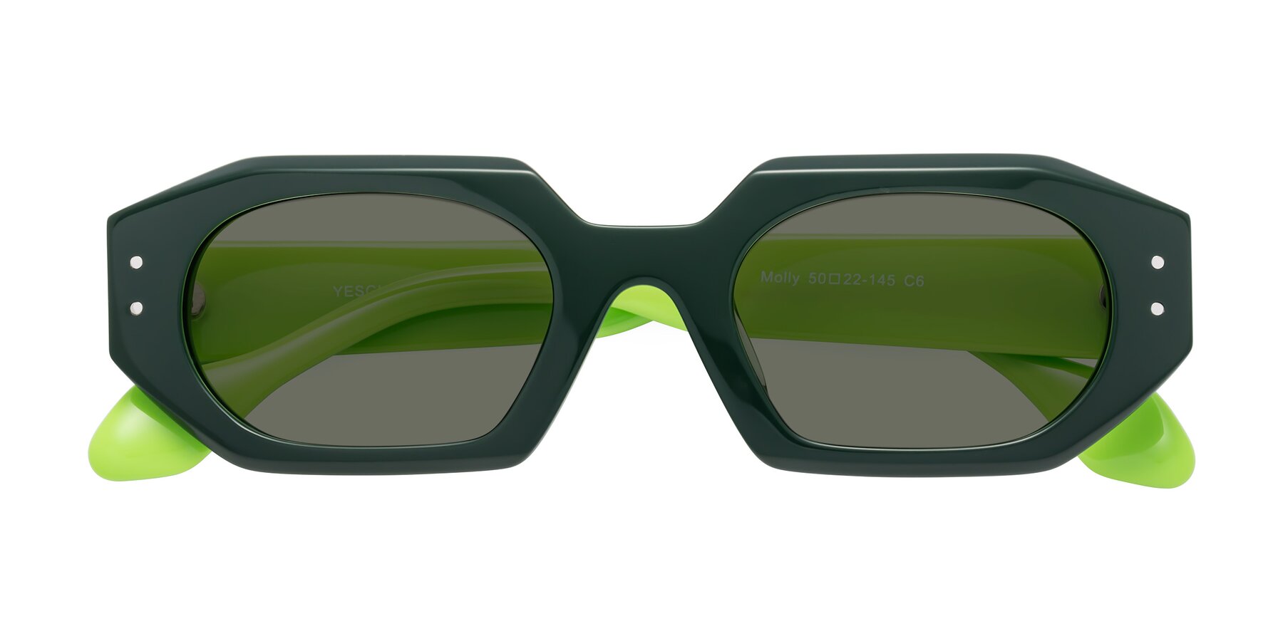 Folded Front of Molly in Forest-Lime with Gray Polarized Lenses
