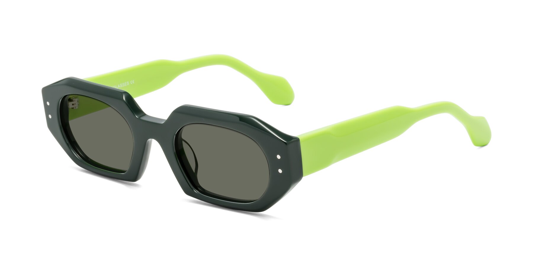 Angle of Molly in Forest-Lime with Gray Polarized Lenses