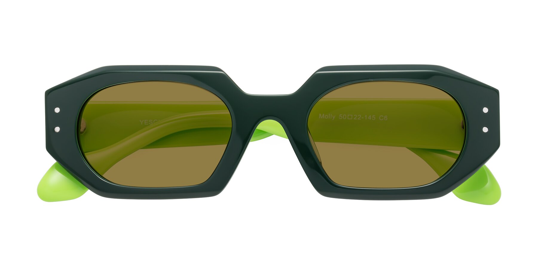 Folded Front of Molly in Forest-Lime with Brown Polarized Lenses