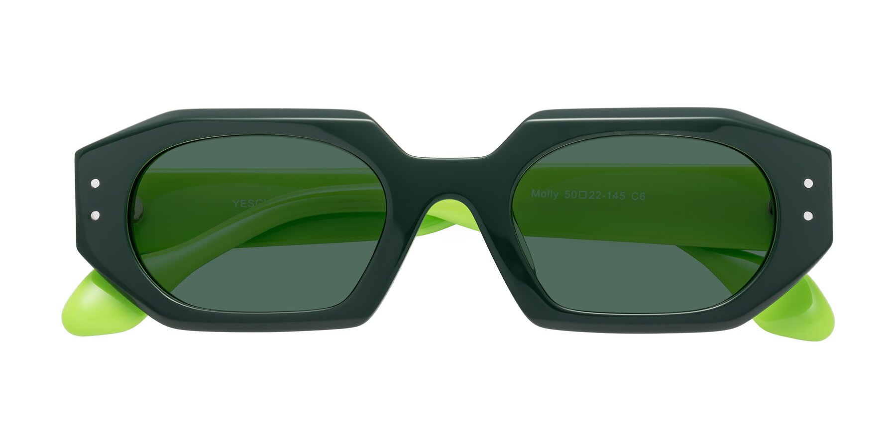 Folded Front of Molly in Forest-Lime with Green Polarized Lenses