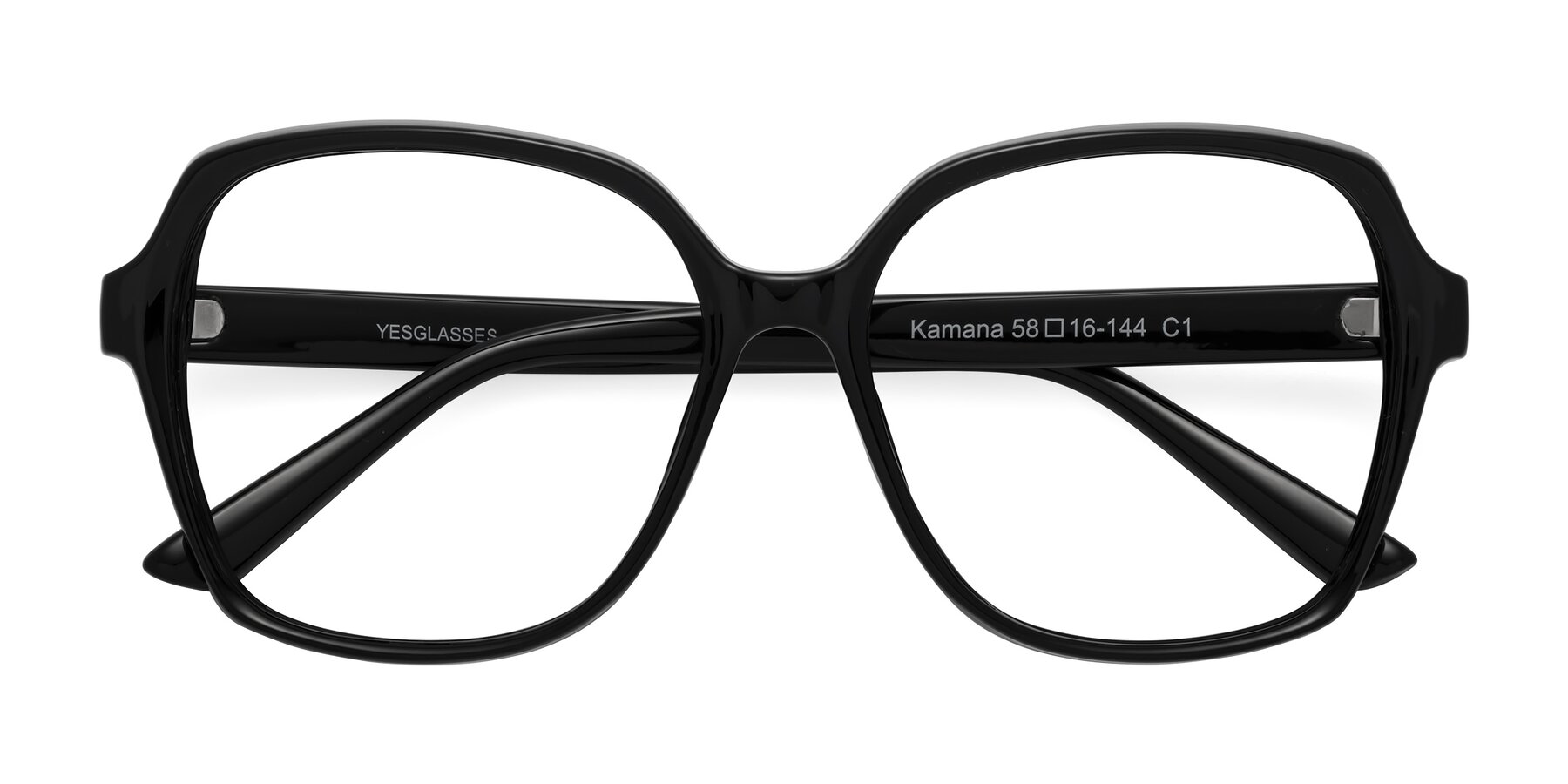 Folded Front of Kamana in Black with Clear Eyeglass Lenses