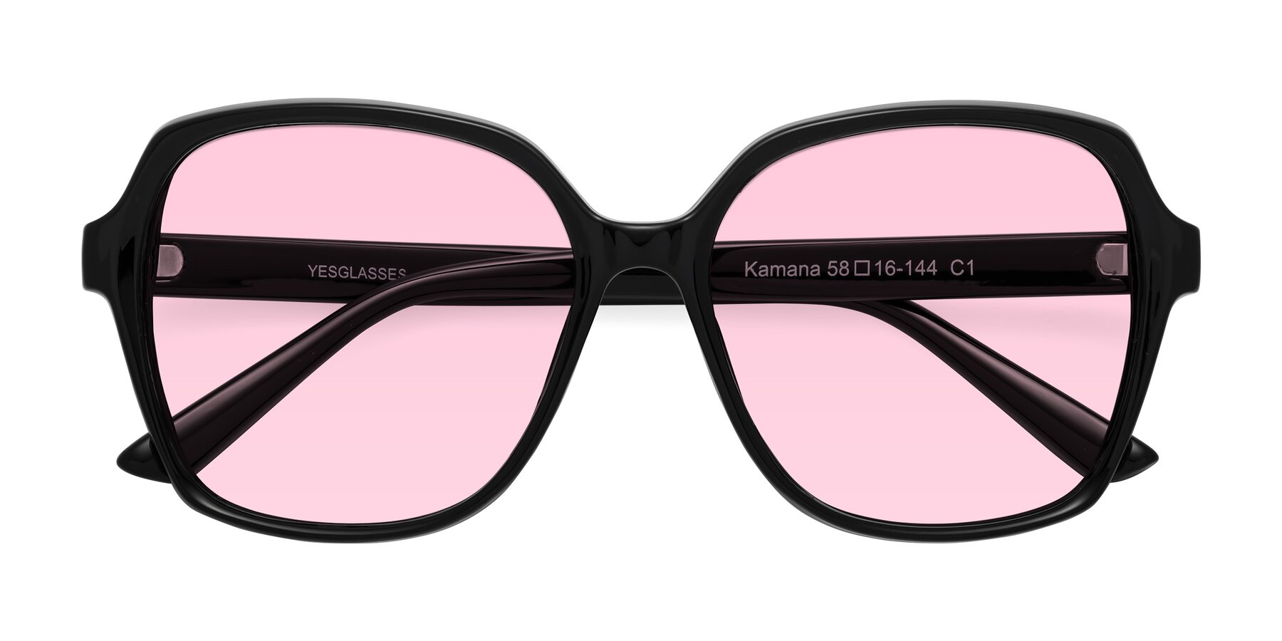 Folded Front of Kamana in Black with Light Pink Tinted Lenses