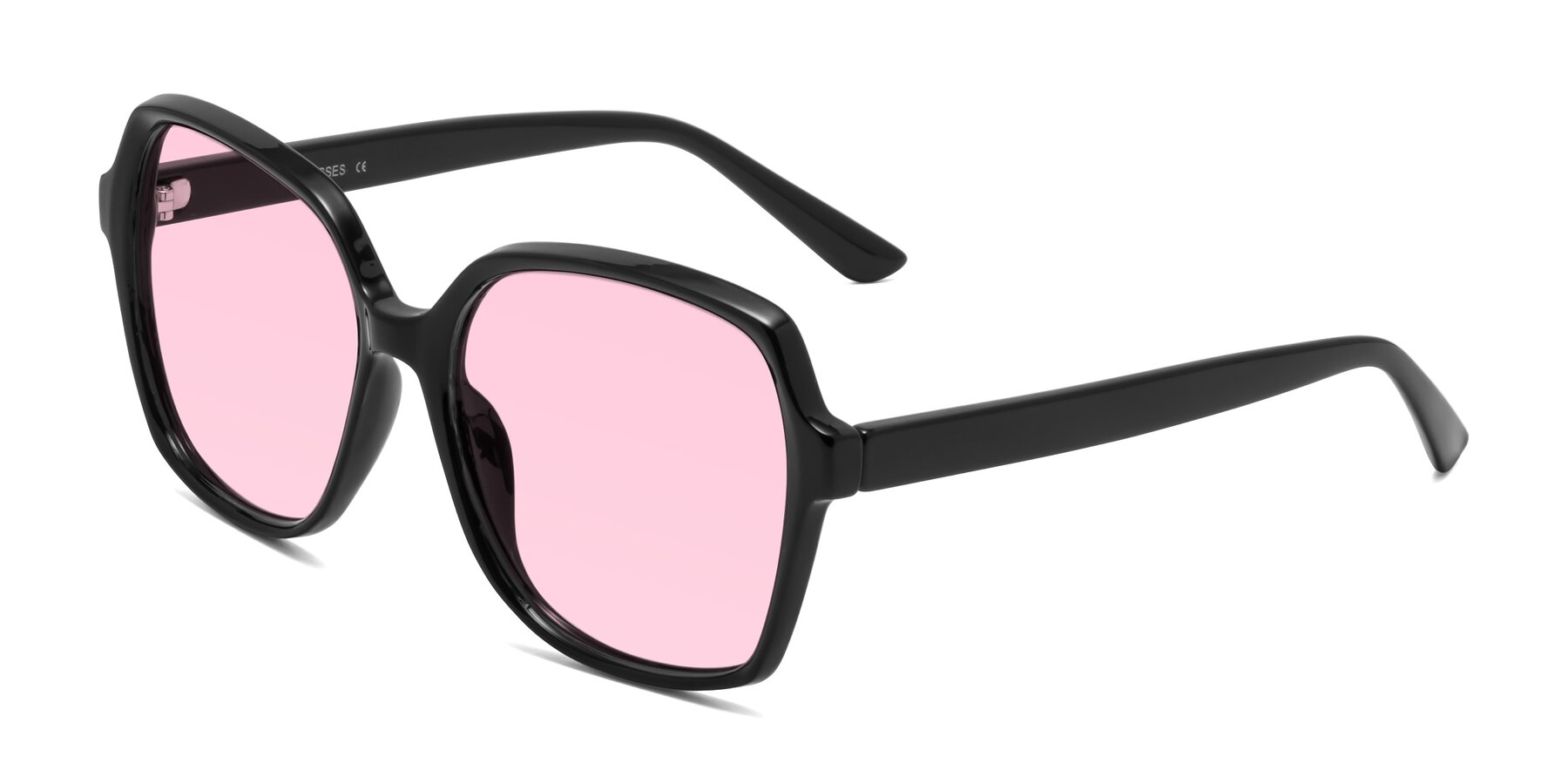 Angle of Kamana in Black with Light Pink Tinted Lenses
