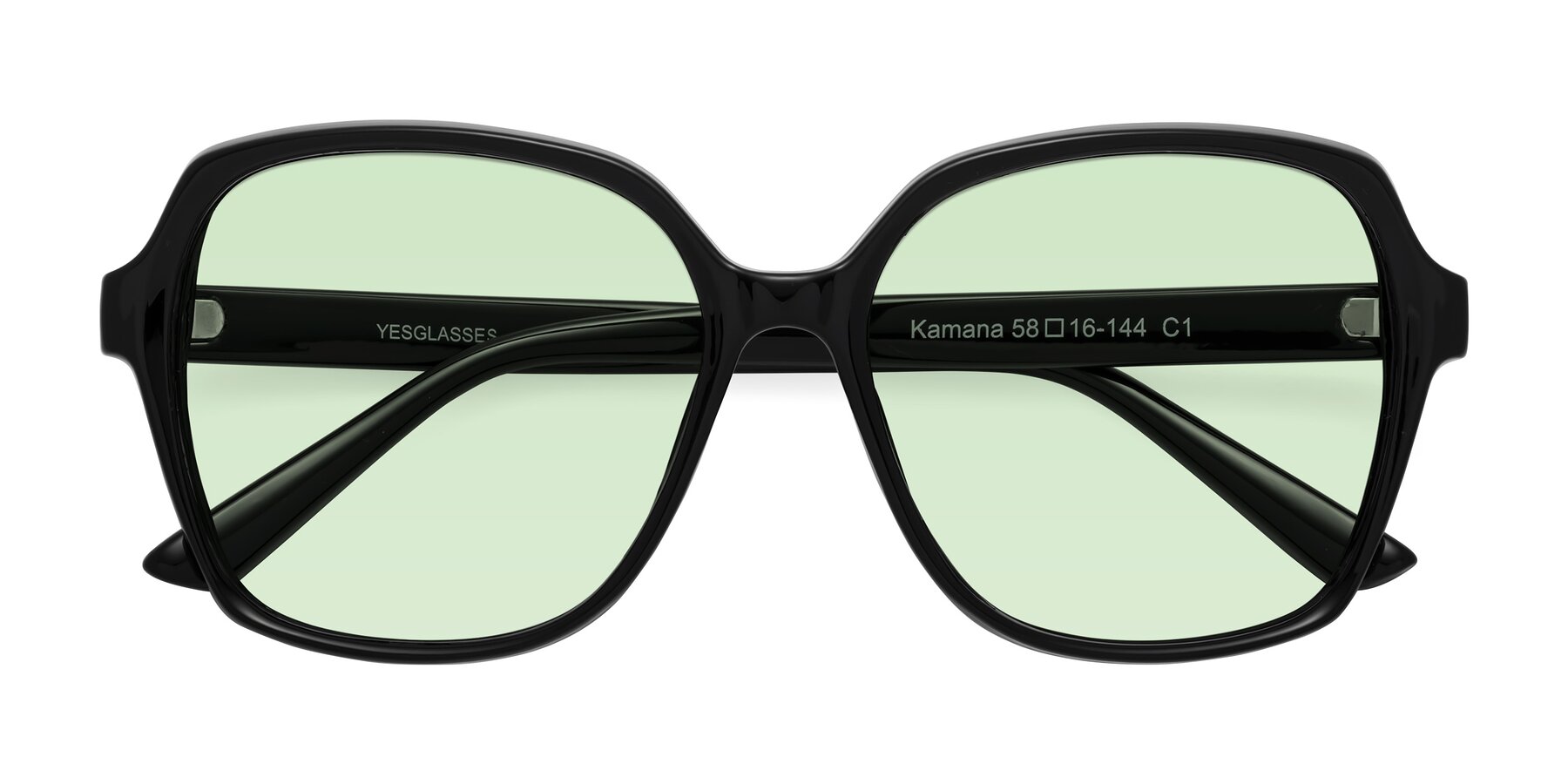 Folded Front of Kamana in Black with Light Green Tinted Lenses