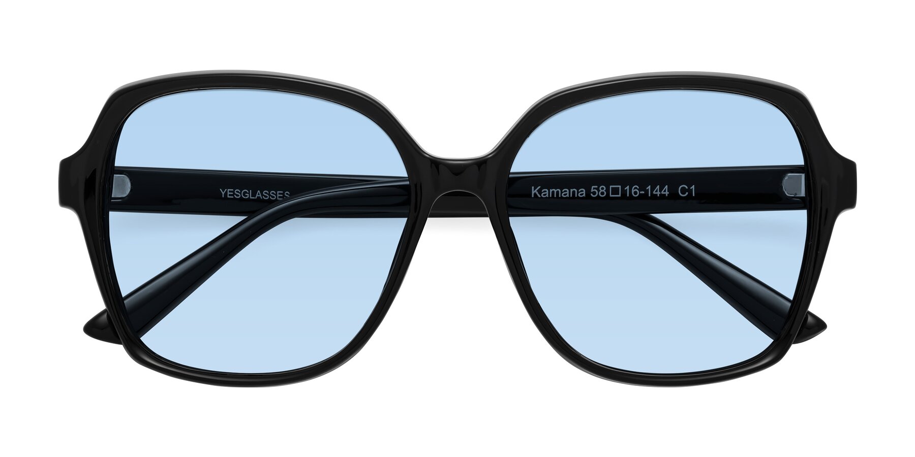 Folded Front of Kamana in Black with Light Blue Tinted Lenses