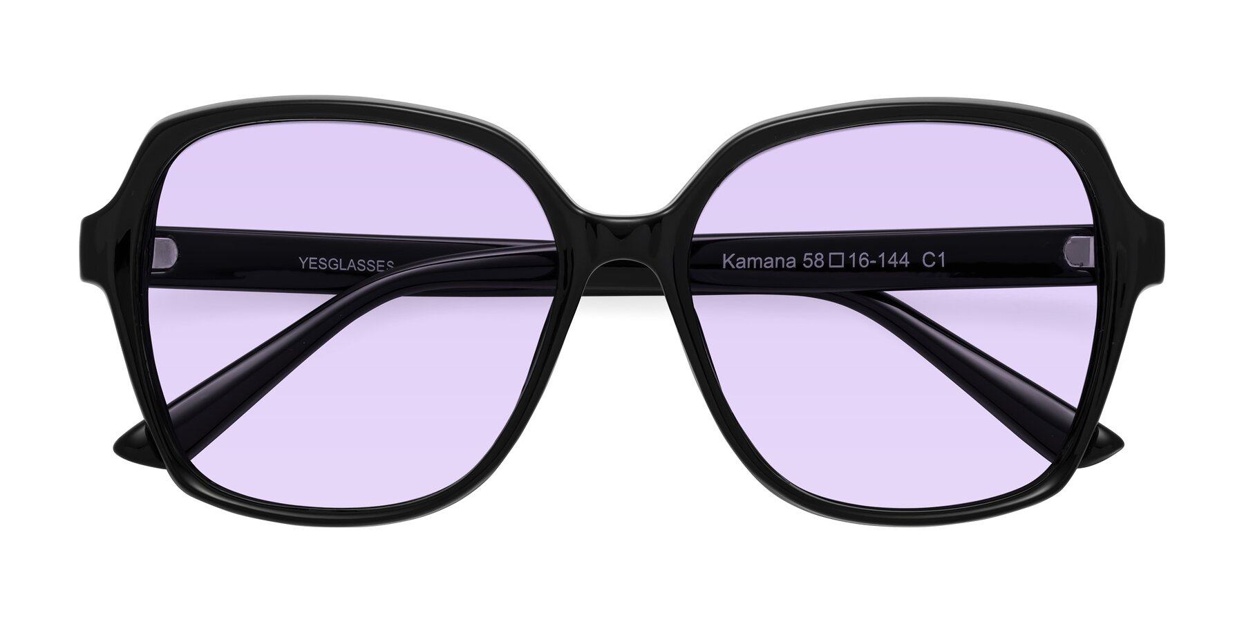 Folded Front of Kamana in Black with Light Purple Tinted Lenses