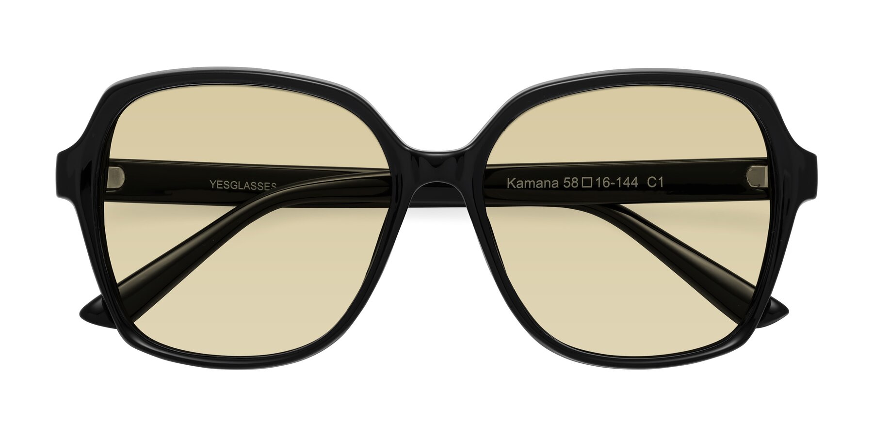 Folded Front of Kamana in Black with Light Champagne Tinted Lenses