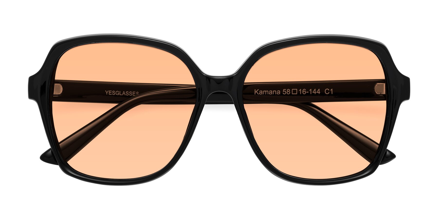 Folded Front of Kamana in Black with Light Orange Tinted Lenses