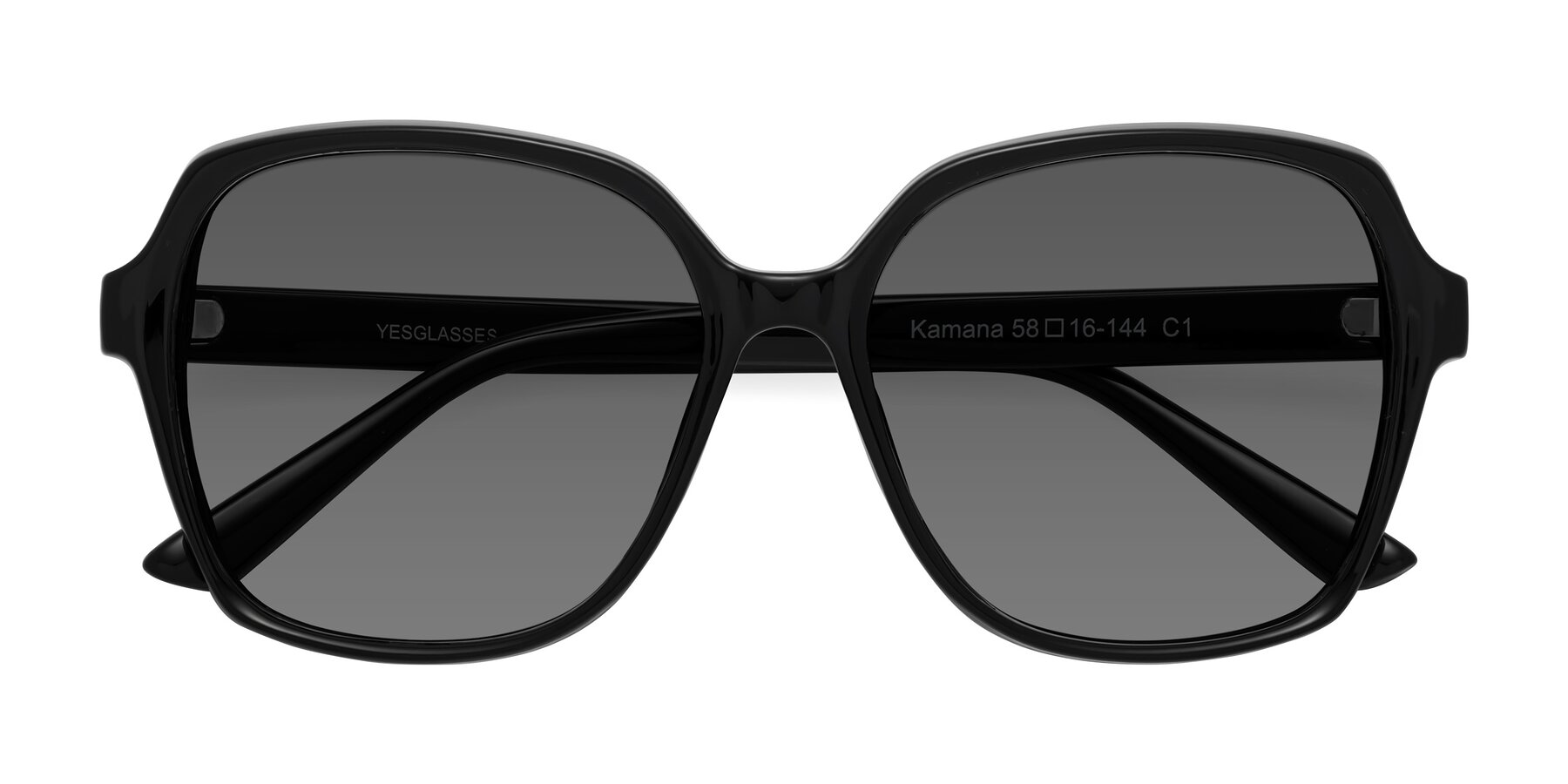 Folded Front of Kamana in Black with Medium Gray Tinted Lenses