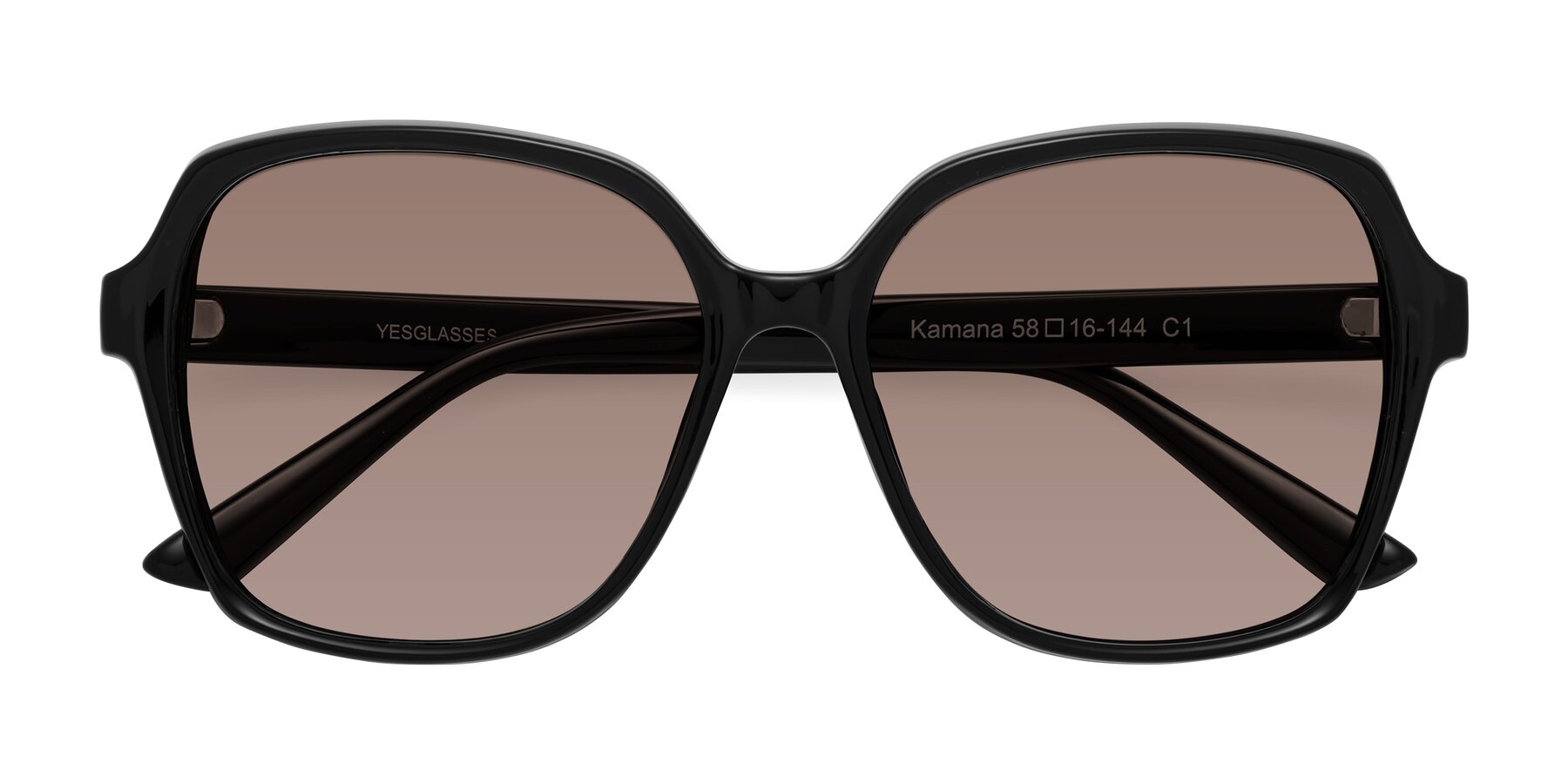 Folded Front of Kamana in Black with Medium Brown Tinted Lenses
