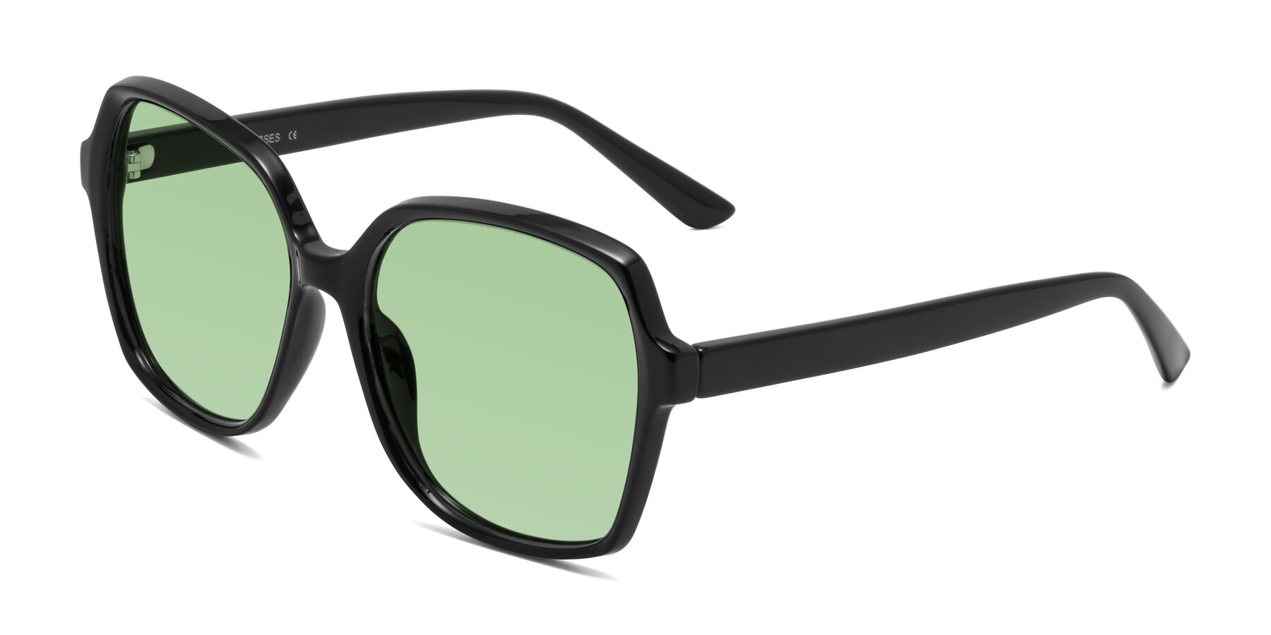 Angle of Kamana in Black with Medium Green Tinted Lenses