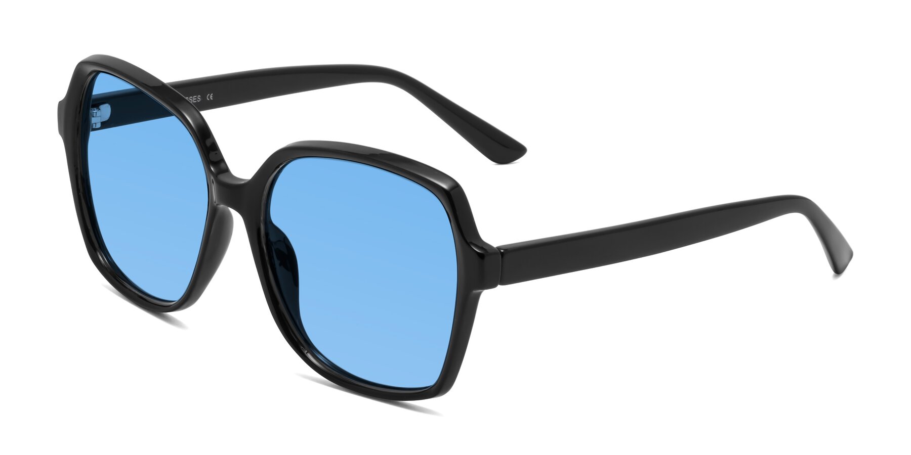 Angle of Kamana in Black with Medium Blue Tinted Lenses