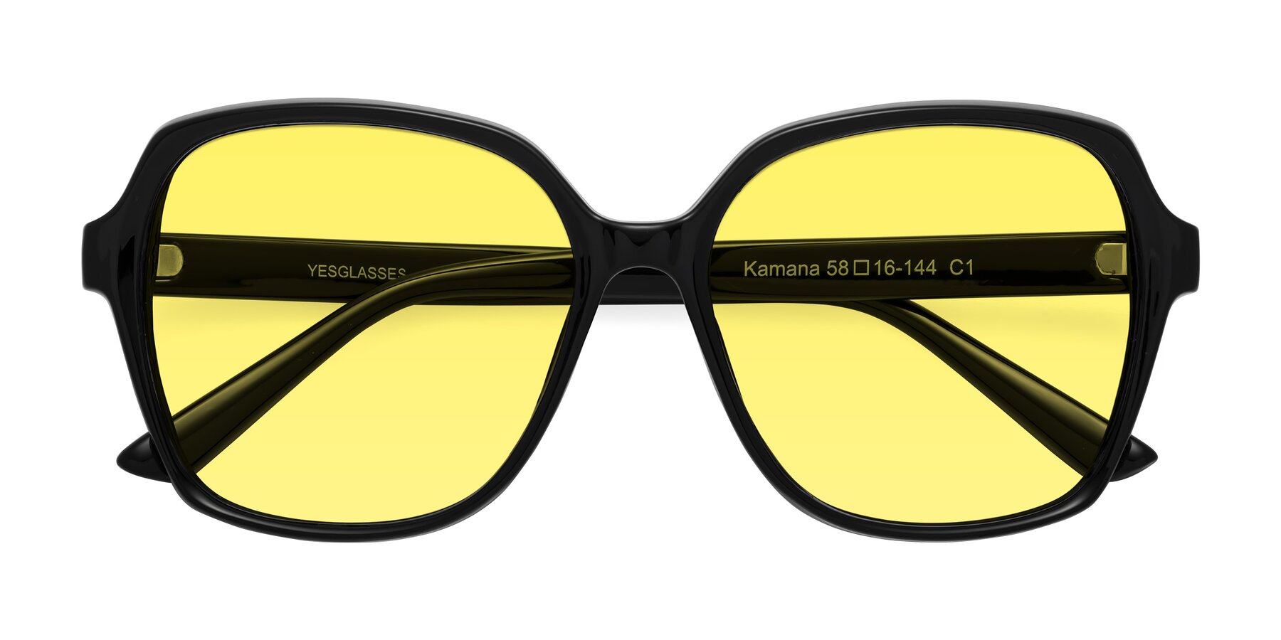 Folded Front of Kamana in Black with Medium Yellow Tinted Lenses
