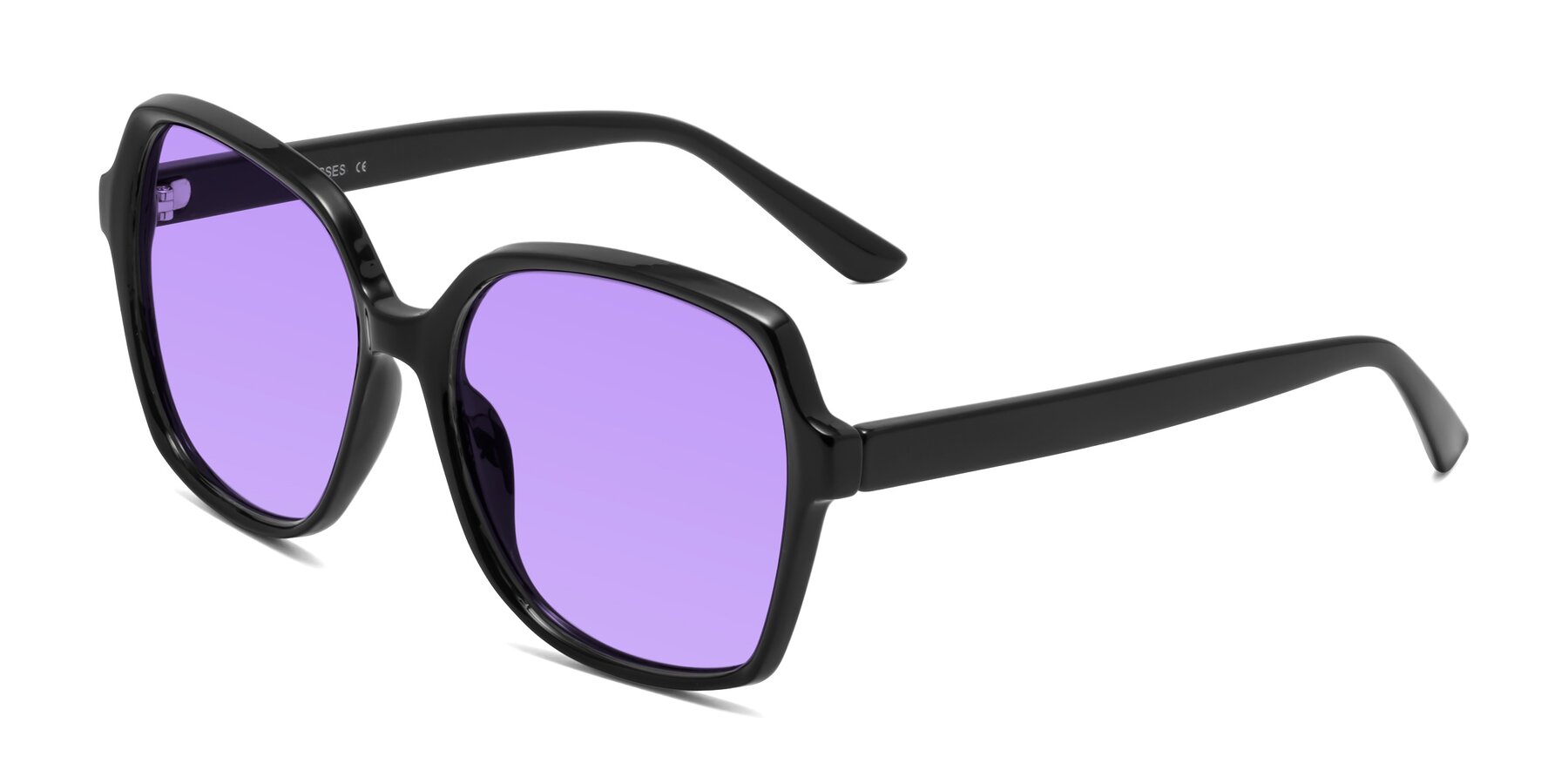 Angle of Kamana in Black with Medium Purple Tinted Lenses