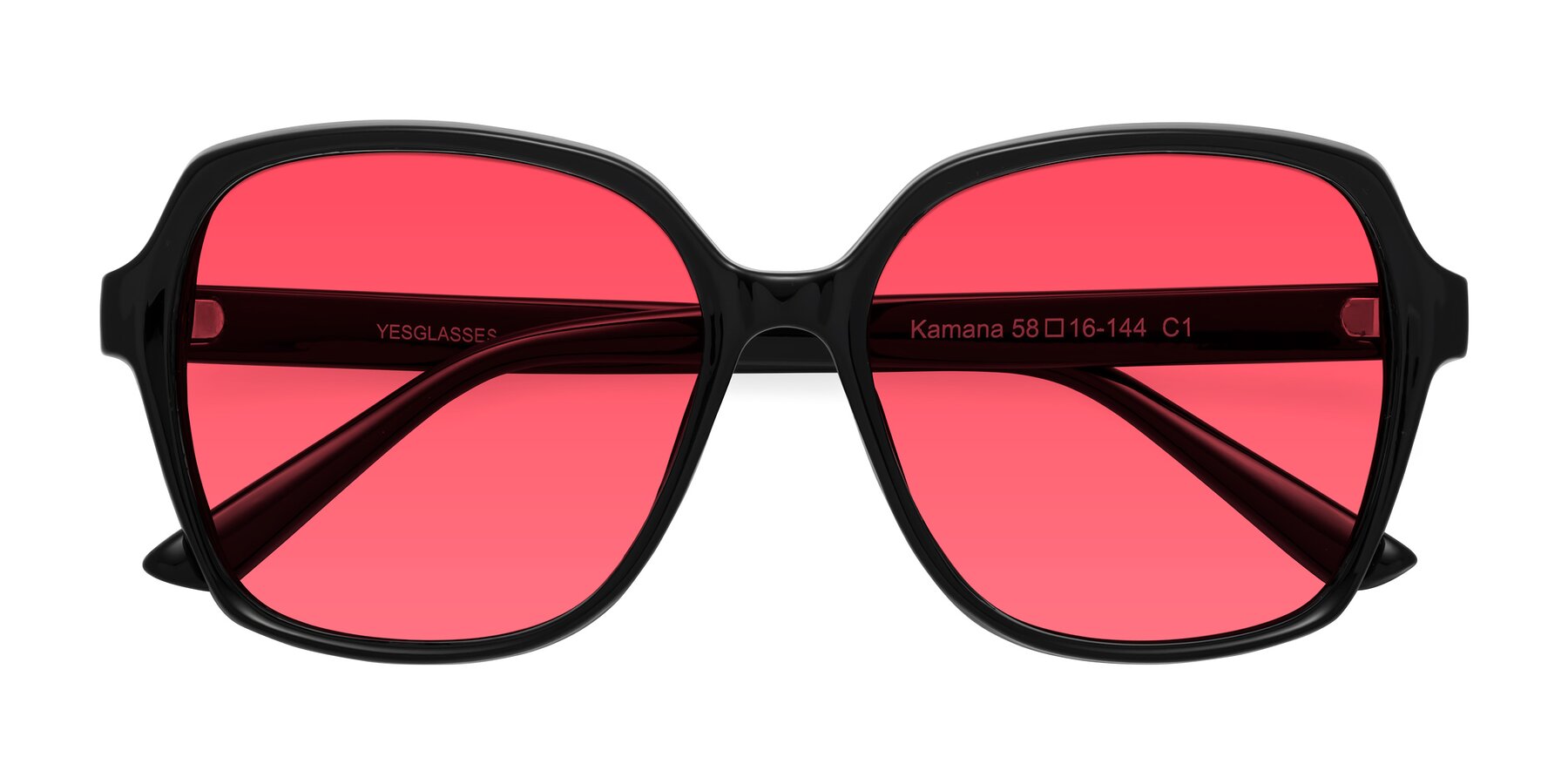 Folded Front of Kamana in Black with Red Tinted Lenses