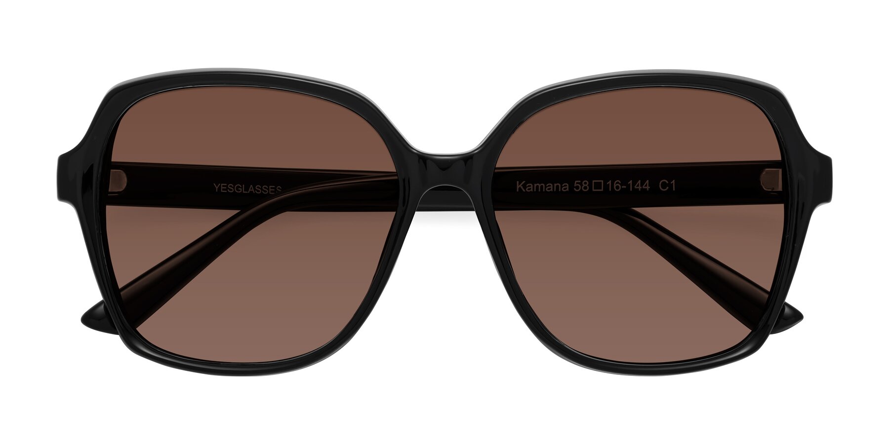 Folded Front of Kamana in Black with Brown Tinted Lenses