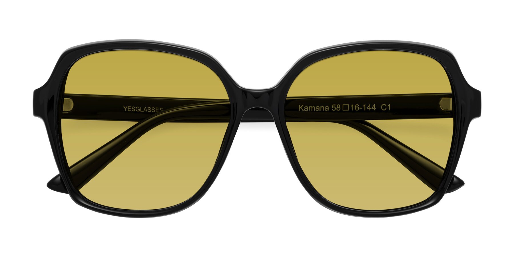 Folded Front of Kamana in Black with Champagne Tinted Lenses