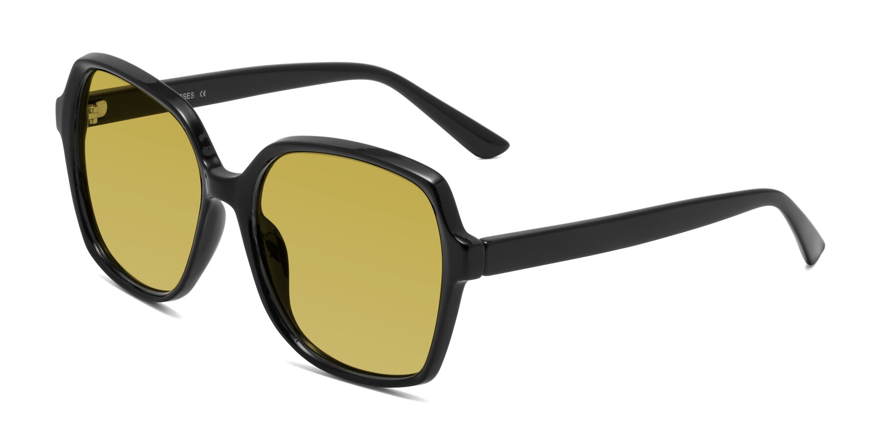 Angle of Kamana in Black with Champagne Tinted Lenses