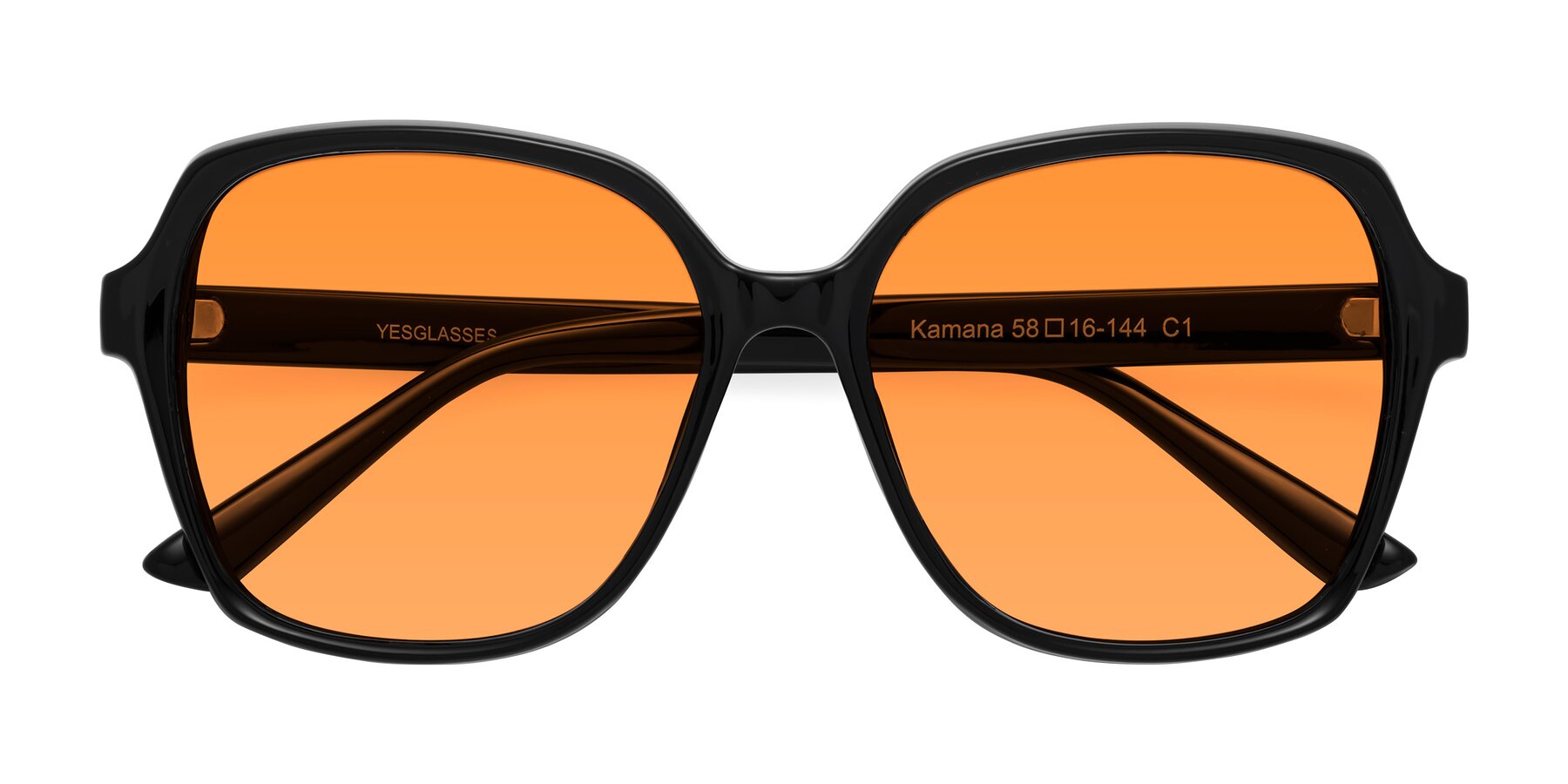 Folded Front of Kamana in Black with Orange Tinted Lenses