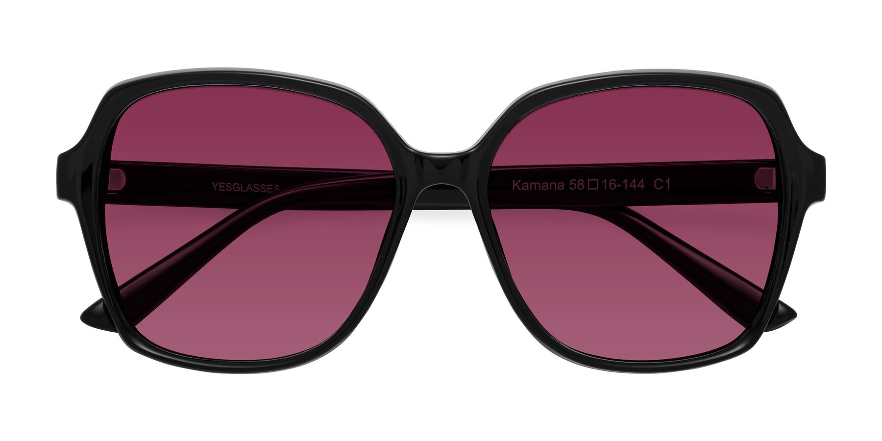 Folded Front of Kamana in Black with Wine Tinted Lenses