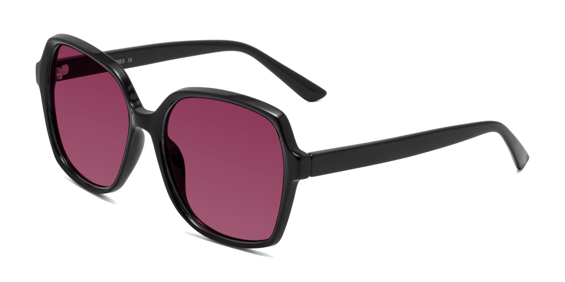 Angle of Kamana in Black with Wine Tinted Lenses