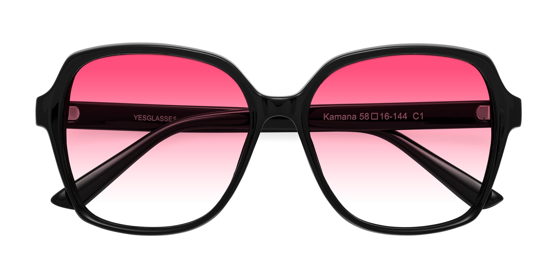 Folded Front of Kamana in Black with Pink Gradient Lenses