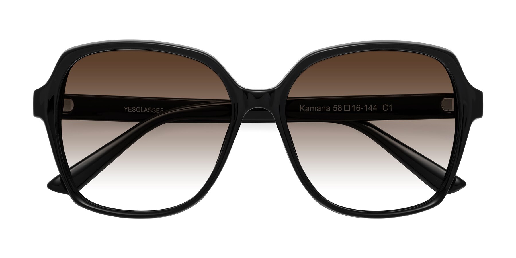 Folded Front of Kamana in Black with Brown Gradient Lenses