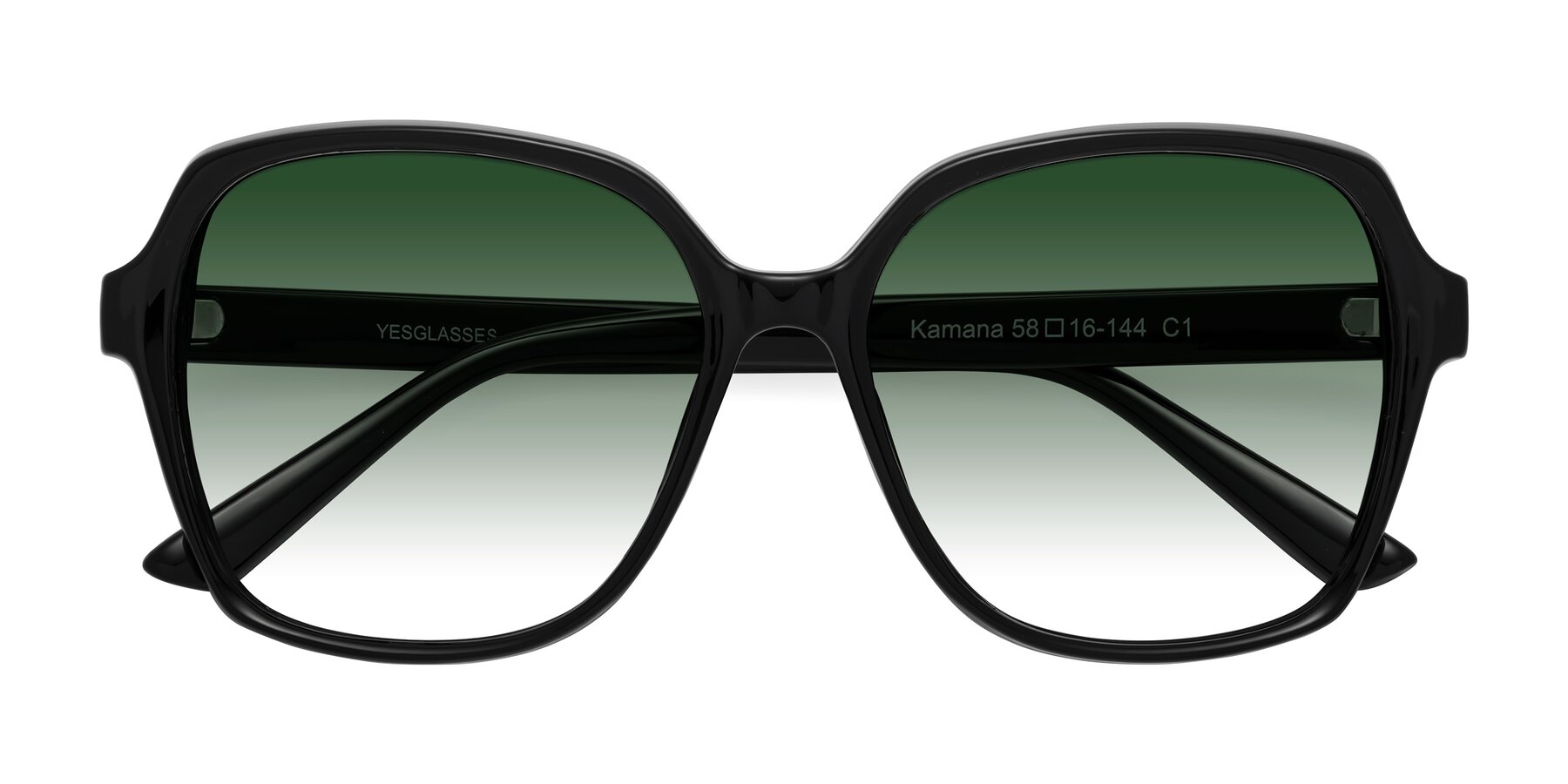 Folded Front of Kamana in Black with Green Gradient Lenses