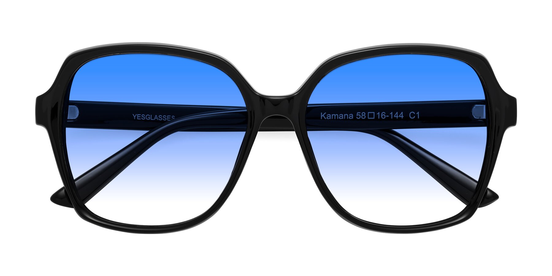 Folded Front of Kamana in Black with Blue Gradient Lenses
