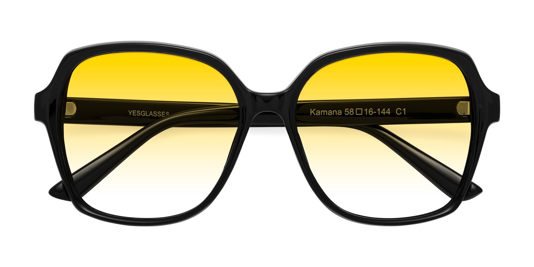 Folded Front of Kamana in Black with Yellow Gradient Lenses