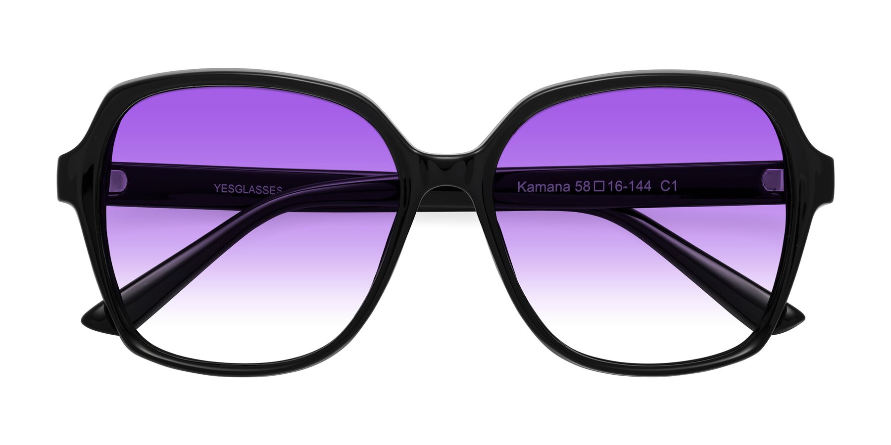 Folded Front of Kamana in Black with Purple Gradient Lenses