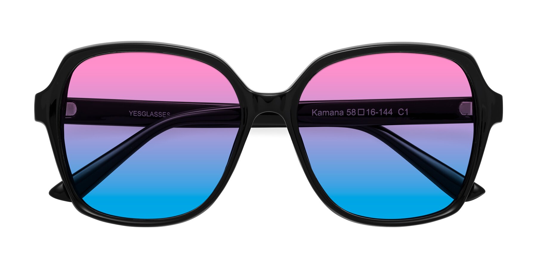 Folded Front of Kamana in Black with Pink / Blue Gradient Lenses