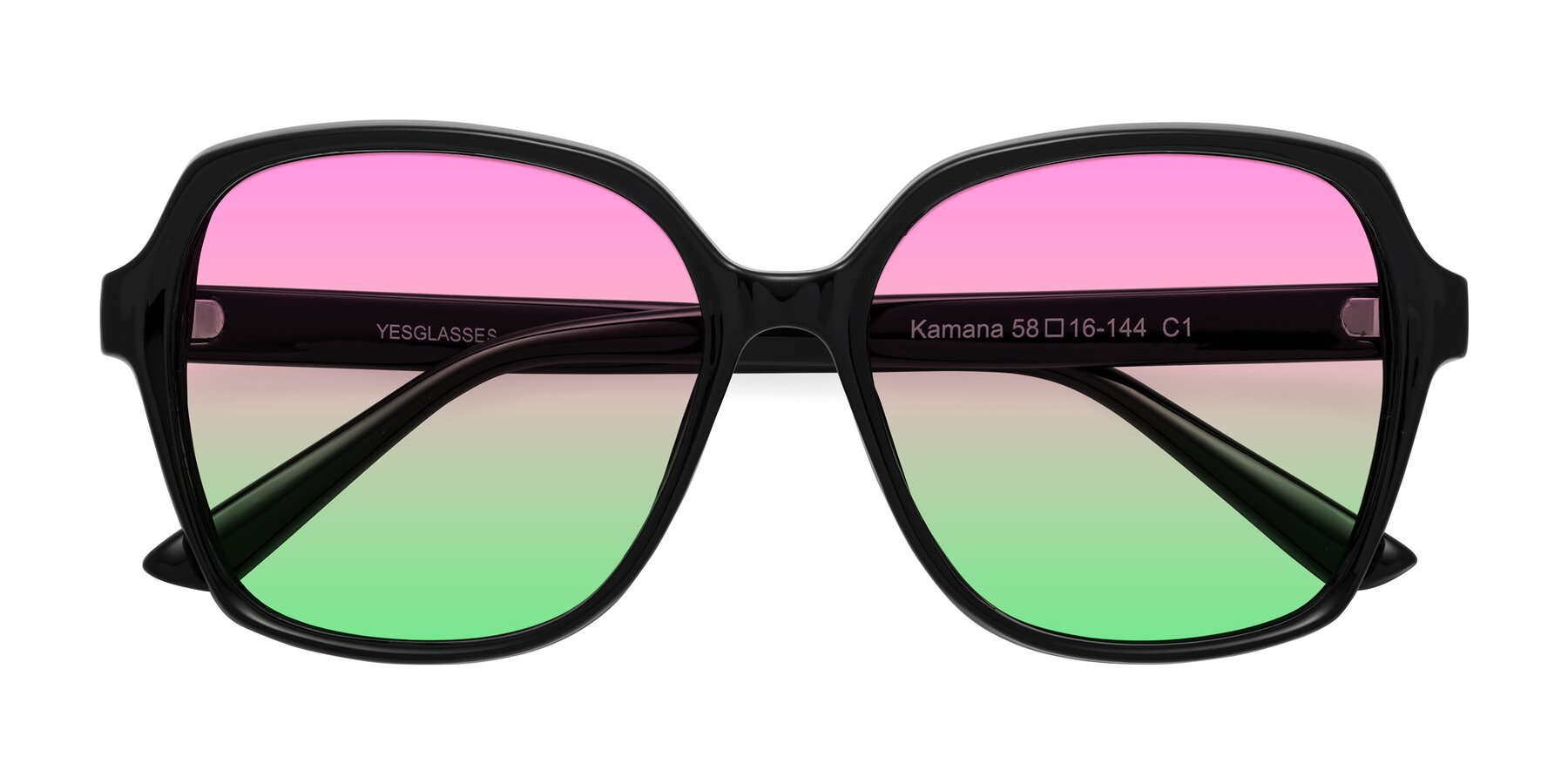 Folded Front of Kamana in Black with Pink / Green Gradient Lenses