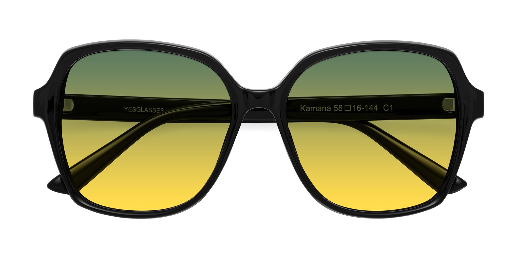 Folded Front of Kamana in Black with Green / Yellow Gradient Lenses