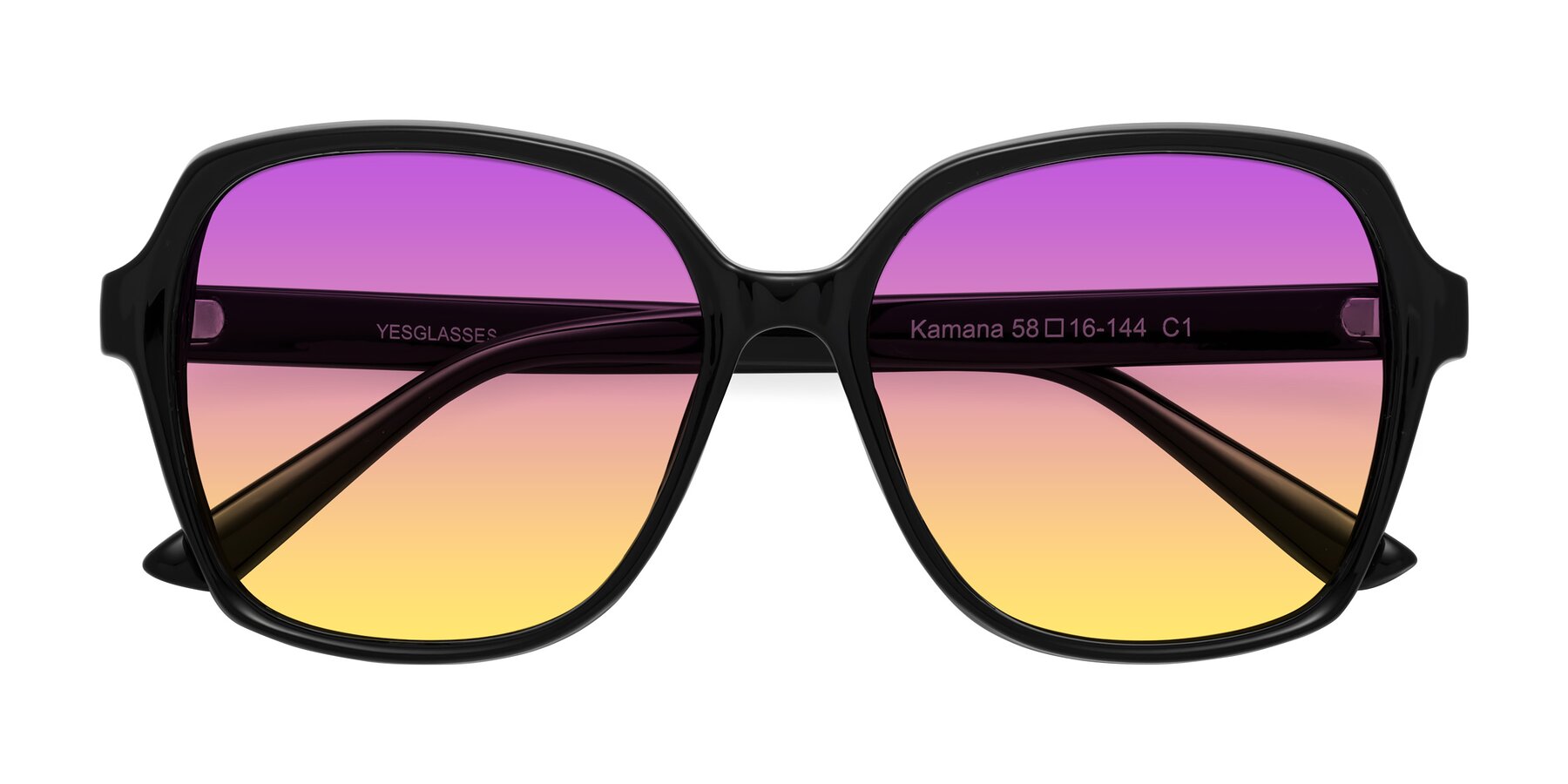 Folded Front of Kamana in Black with Purple / Yellow Gradient Lenses