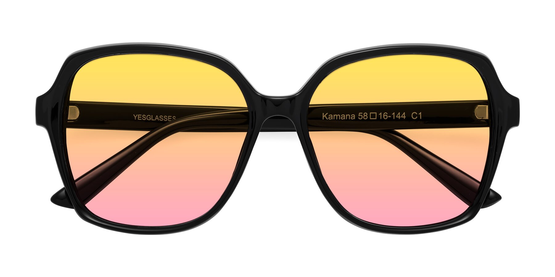 Folded Front of Kamana in Black with Yellow / Pink Gradient Lenses