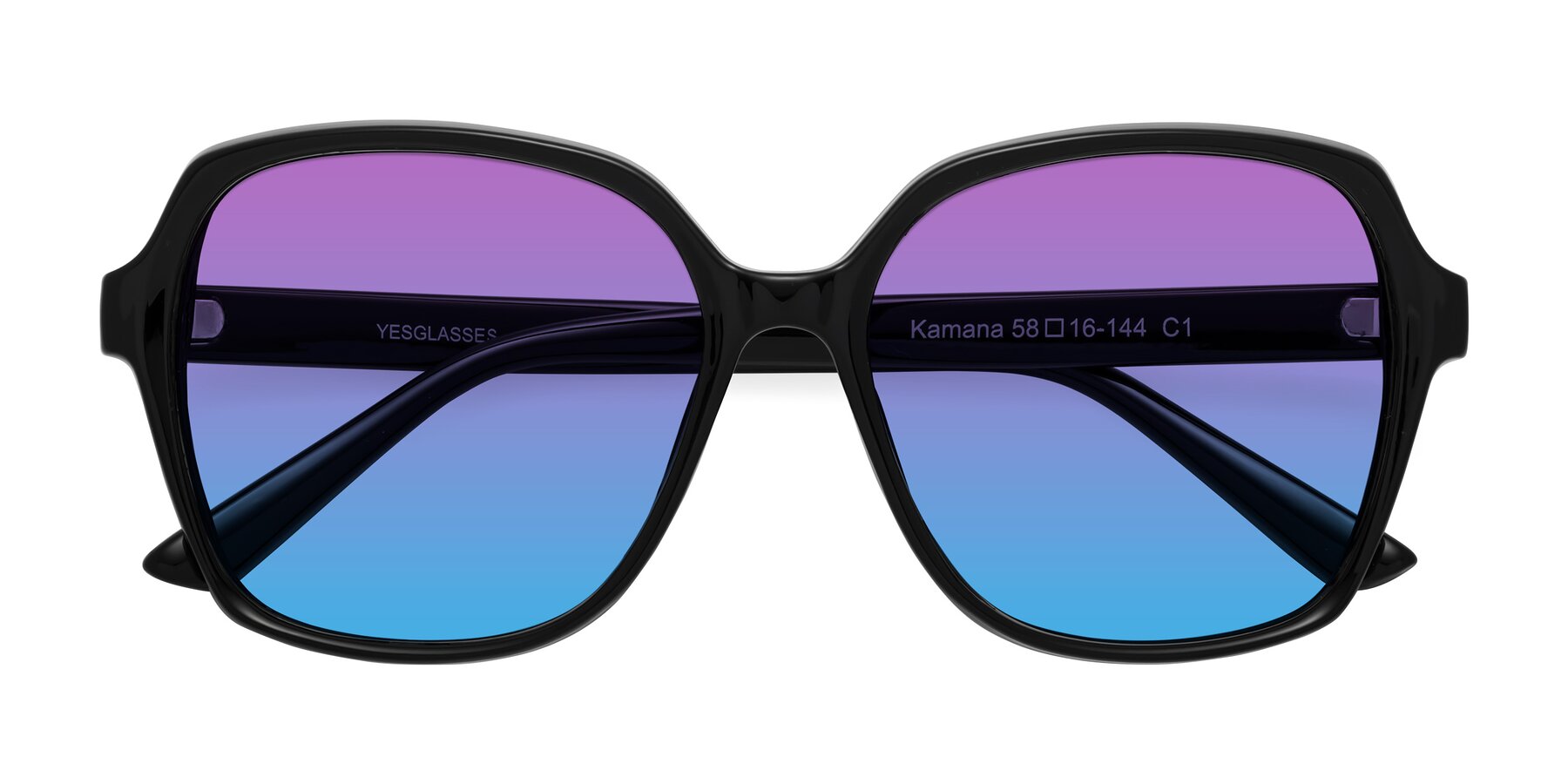Folded Front of Kamana in Black with Purple / Blue Gradient Lenses